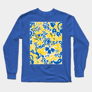 Ukrainian flag colors and transparent folklore pattern Long Sleeve T-Shirt